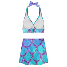 Charger l'image dans la galerie, Ensemble Maillot de Bain Deux Pièces Col V à Bretelles Nouées et Jupe Fendue Personnalisable

