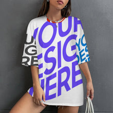 Charger l&#39;image dans la galerie, T-shirt col ras du cou pour femmes S28Tmanches coudées décontracté ample épaules tombantes personnalisé avec photo texte prénom
