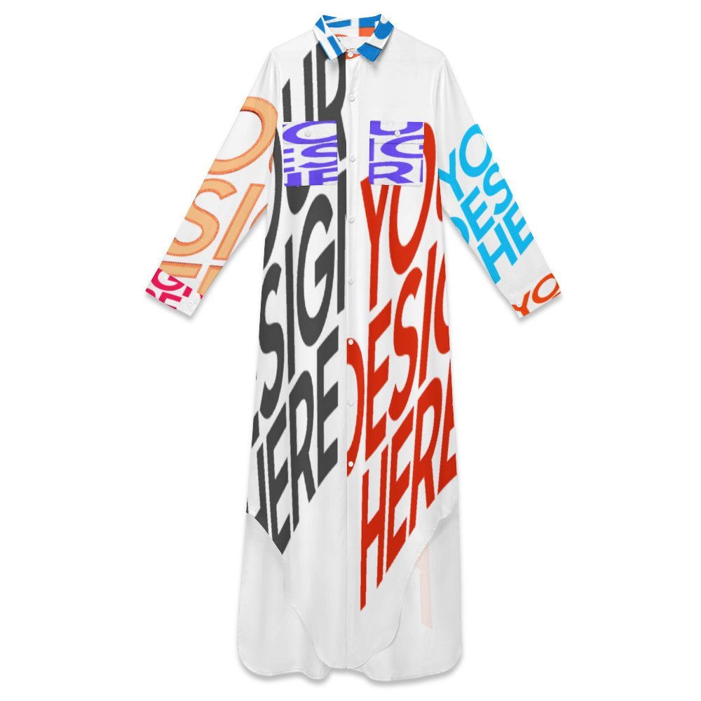 Robe chemise longue manches longues femme B9S personnalisée avec prénom motif texte (conception multi-images)
