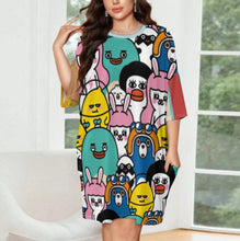 Charger l&#39;image dans la galerie, Chemise de nuit pyjama ample grande taille en soie glacée pour femme LM475 personnalisée avec prénom motif texte (conception multi-images)
