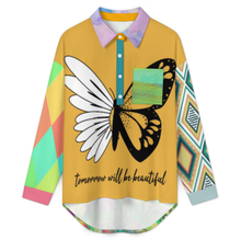 Charger l&#39;image dans la galerie, Chemise femme à épaules tombantes LM554 personnalisée avec prénom motif texte (conception multi-images)
