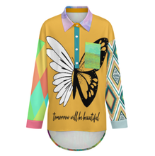 Charger l&#39;image dans la galerie, Chemise femme à épaules tombantes LM554 personnalisée avec prénom motif texte (conception multi-images)

