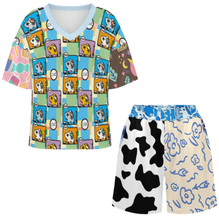 Charger l'image dans la galerie, Ensemble pyjama court pour femme à col en V B98TZ personnalisée avec prénom motif texte (conception multi-images)
