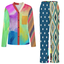 Charger l&#39;image dans la galerie, Ensemble pyjama femme manches longues col V B99TZ personnalisée avec prénom motif texte (conception multi-images)
