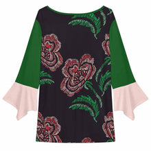 Charger l&#39;image dans la galerie, Hauts pour femmes manches 3/4 pétales col en V bouton t-shirt VJK personnalisé avec photo texte prénom (conception une image)
