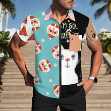 Charger l'image dans la galerie, Chemise à manches courtes zippée LM816 pour homme personnalisée avec texte photo logo motif (conception multi-images)
