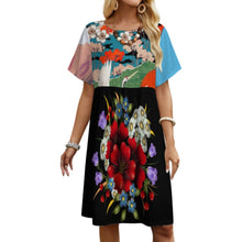 Charger l&#39;image dans la galerie, Robe mi-longue d&#39;été pour femme à manches courtes et col ras du cou, robe décontractée B16Q personnalisée avec prénom motif texte (conception multi-images)
