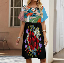 Charger l&#39;image dans la galerie, Robe mi-longue d&#39;été pour femme à manches courtes et col ras du cou, robe décontractée B16Q personnalisée avec prénom motif texte (conception multi-images)
