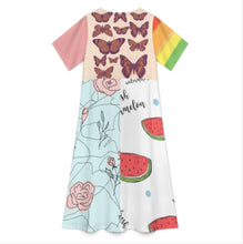Charger l&#39;image dans la galerie, Robe midi col rond manches courtes femme A89Q personnalisée avec prénom motif texte (conception multi-images)
