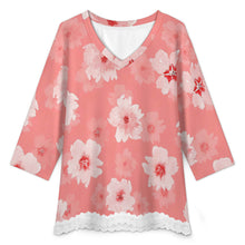 Charger l'image dans la galerie, T-shirt à manches courtes et col en V orné de dentelle femme SDS2513 personnalisé avec photo texte logo (image unique impression)
