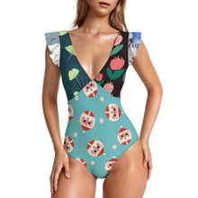 Charger l'image dans la galerie, Maillot de bain une pièce à manches volantées pour femme SDS507 personnalisé avec photo texte prénom (conception multi-images)

