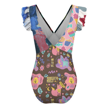 Charger l'image dans la galerie, Maillot de bain une pièce à manches volantées pour femme SDS507 personnalisé avec photo texte prénom (conception multi-images)
