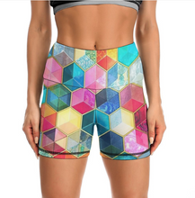 Charger l&#39;image dans la galerie, Shorts de yoga sport pour femmes Y10A personnalisés avec photo texte motif (conception multi-images)
