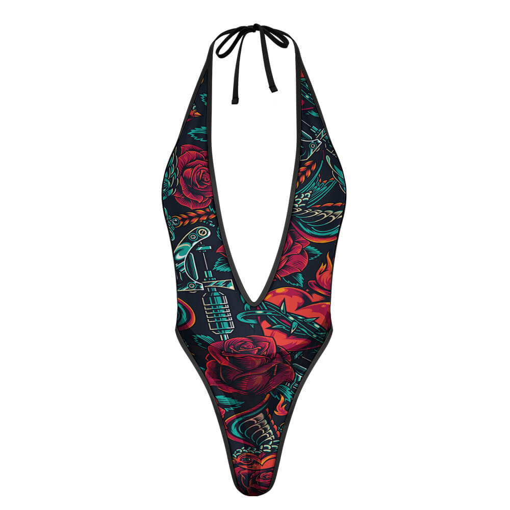 Sous-vêtement combinaison sexy en V profond pour femme SDSQQ004 personnalisé avec photo texte prénom