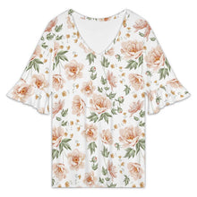 Charger l&#39;image dans la galerie, T-shirt col V manches lotus pour femme NT101 personnalisé avec photo texte prénom (conception une image)

