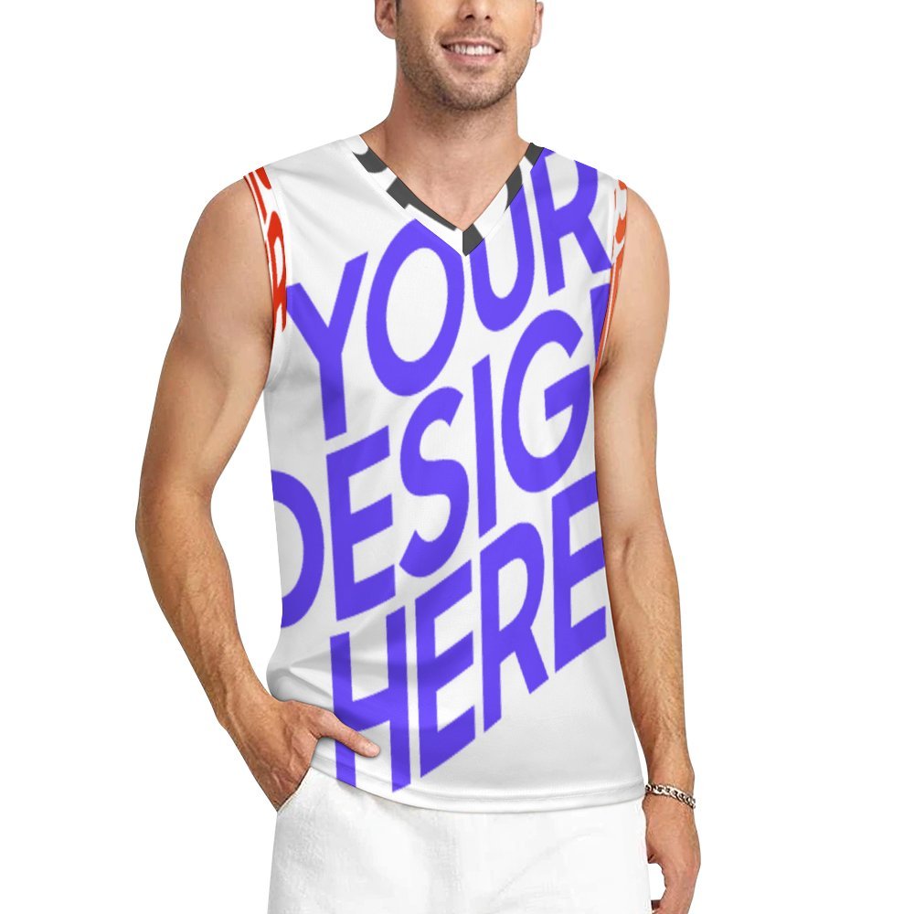 Débardeur de basket homme maillot TK col V personnalisée avec prénom motif  texte (conception multi-images)