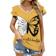 Charger l'image dans la galerie, T-Shirt V-Neck Femme Personnalisable Anti-UV | Manches Volantées
