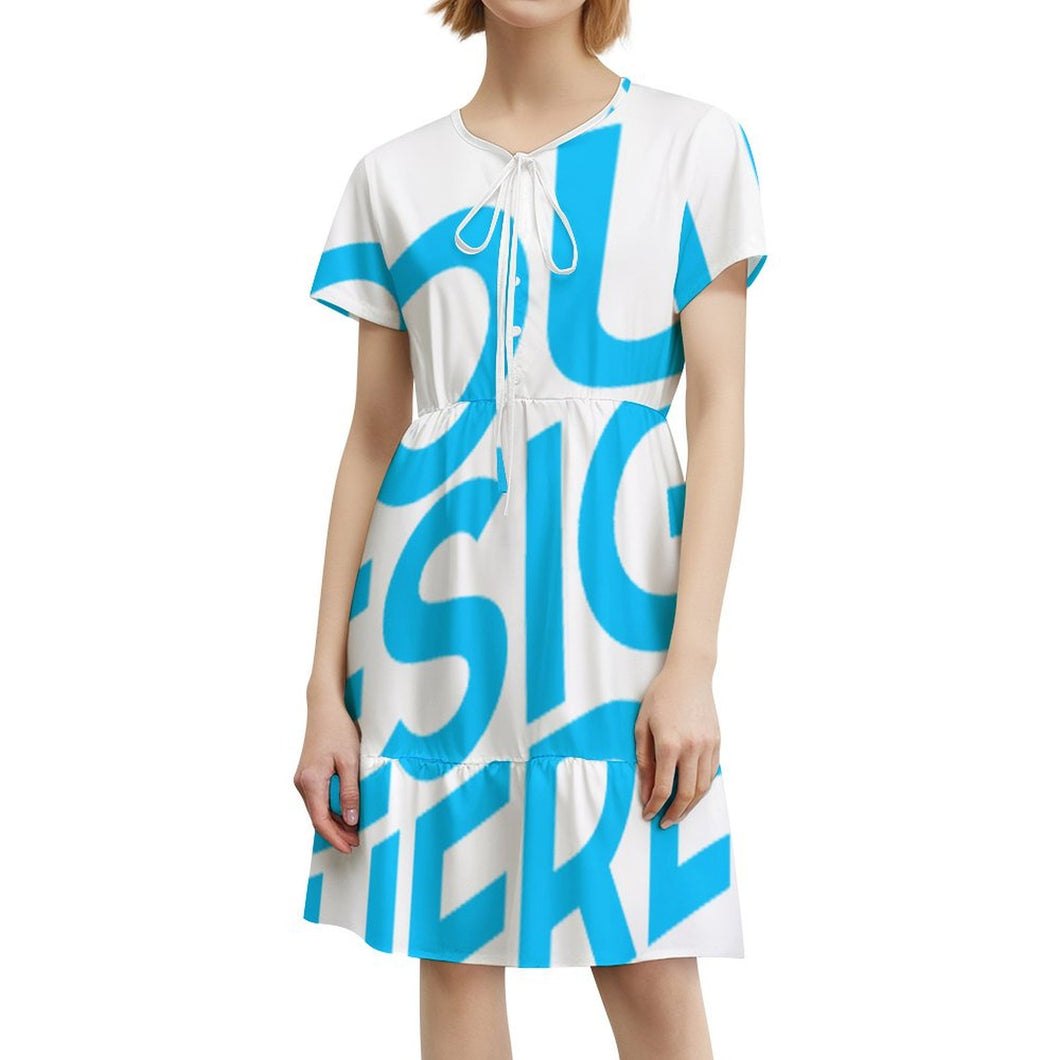 Robe courte à manches courtes et col en V pour femme LYQ117 personnalisé avec photo texte prénom (conception une image)