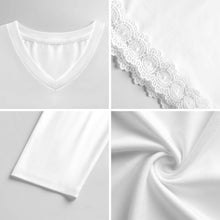 Charger l'image dans la galerie, T-shirt à manches courtes et col en V orné de dentelle femme SDS2513 personnalisé avec photo texte logo (image unique impression)
