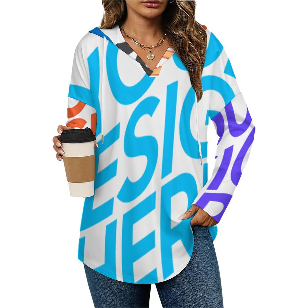 Sweat à capuche manches longues col V femme C19H personnalisée avec prénom motif texte (conception multi-images)