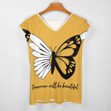 Charger l'image dans la galerie, T-Shirt V-Neck Femme Personnalisable Anti-UV | Manches Volantées
