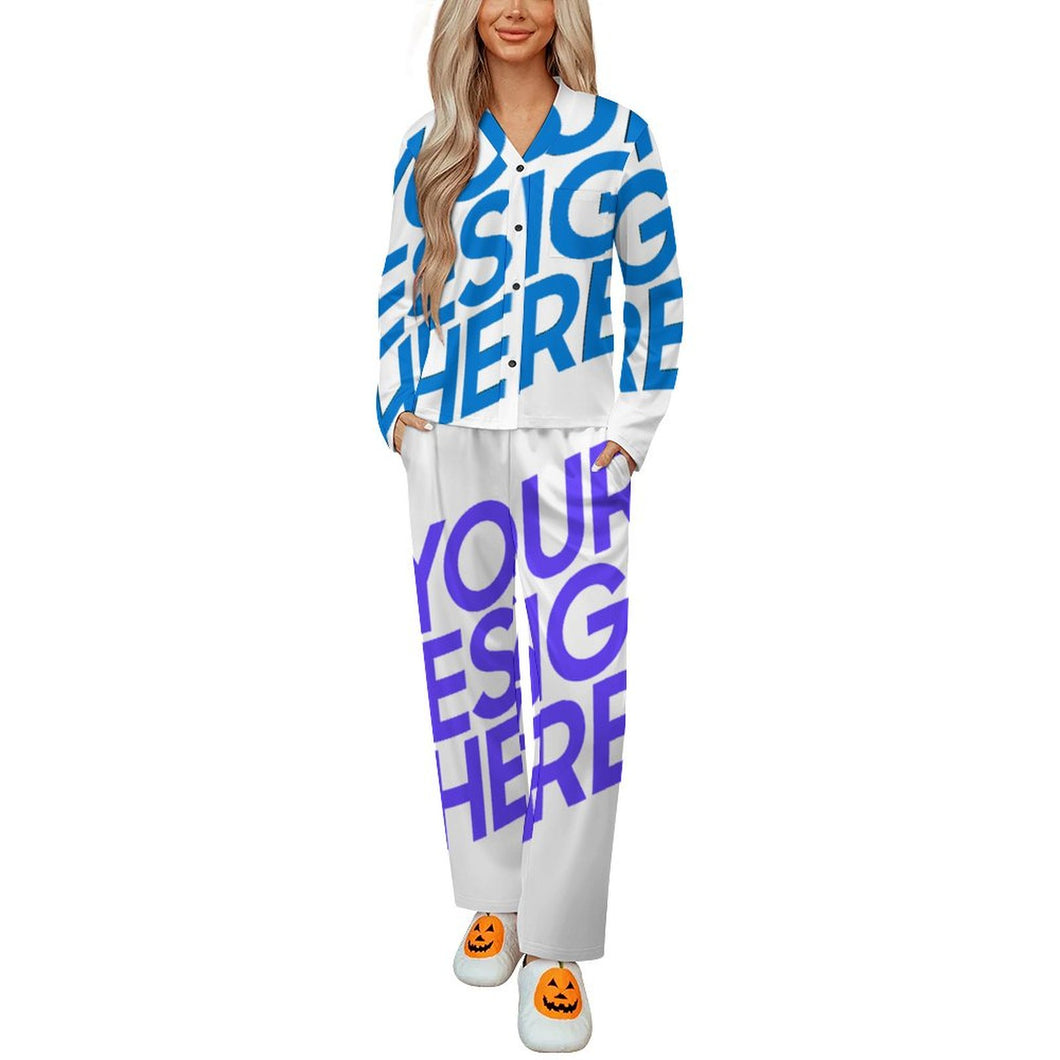 Pyjama femme manches longues col V B99TZ personnalisé avec photo texte prénom (conception une image)