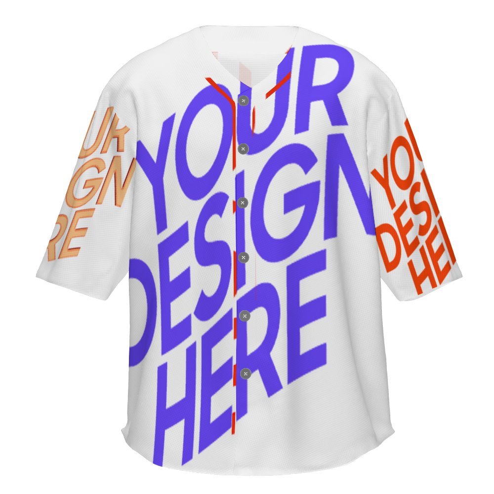 T-shirt de baseball à manches courtes et col en V avec boutons complets BEJ personnalisé avec photo texte prénom