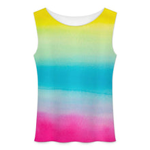 Charger l'image dans la galerie, Sexy Mesh Sleeveless T-shirt Yellow &amp; Blue &amp; Pink Watercolor
