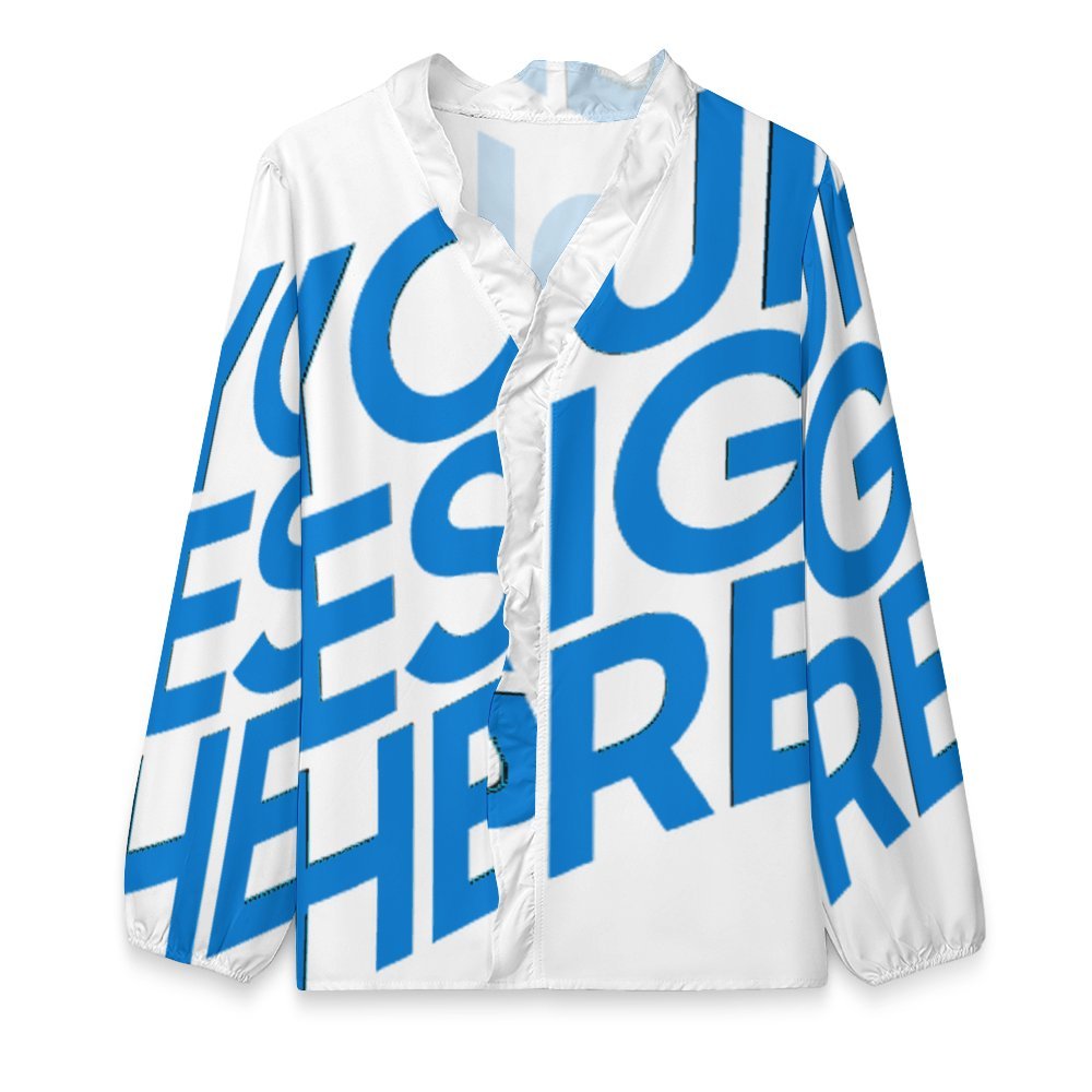 Chemise femme col V à volants et manches longues A1S personnalisé avec photo texte prénom (conception une image)