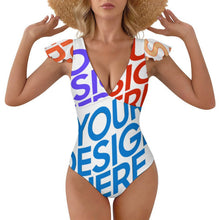 Charger l'image dans la galerie, Maillot de bain 1 pièce pour femme 294340 Personnalisé à Volants avec photo logo motif texte (conception multi-images)
