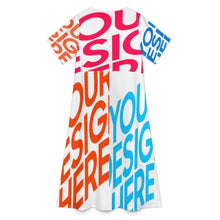 Charger l&#39;image dans la galerie, Robe midi col rond manches courtes femme A89Q personnalisée avec prénom motif texte (conception multi-images)
