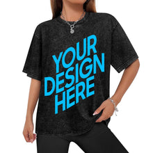 Charger l&#39;image dans la galerie, T-shirt à manches courtes rétro délavé à épaules tombantes personnalisé avec photo texte prénom
