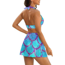 Charger l'image dans la galerie, Ensemble Maillot de Bain Deux Pièces Col V à Bretelles Nouées et Jupe Fendue Personnalisable
