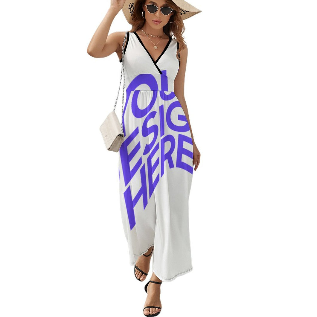 Robe d'été longue sans manches avec col en V femmes NZ028 personnalisé avec photo et motif (impression d'image unique)