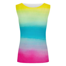 Charger l'image dans la galerie, Sexy Mesh Sleeveless T-shirt Yellow &amp; Blue &amp; Pink Watercolor
