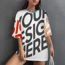 Charger l&#39;image dans la galerie, T-shirt ample pur coton épaules tombantes et manches mi-longues S28T personnalisé avec photo texte prénom
