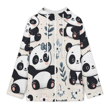 Charger l'image dans la galerie, Fleece Jacket with Hood Panda, White Flower
