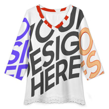 Charger l'image dans la galerie, T-shirt à manches courtes et col en V orné de dentelle femme SDS2513 personnalisé avec photo texte logo (conception d'images multiples)
