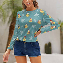 Charger l'image dans la galerie, Women's Long Sleeve Shirt Merry Christmas Santa Duck Snowflake Blue
