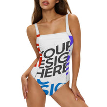 Charger l'image dans la galerie, Maillot de bain 1 pièce pour femme à col carré SDS505 personnalisé avec photo texte prénom (conception multi-images)
