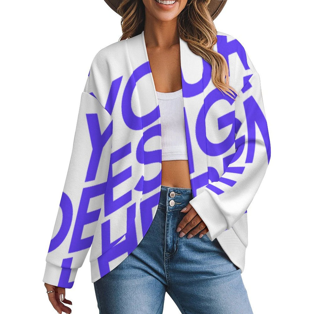 Cardigan femme LM561 à larges épaules tombantes et manches longues personnalisé avec photo texte prénom (conception une image)