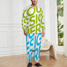 Charger l&#39;image dans la galerie, Pyjama col rond homme LM094 ensemble 2 pièces personnalisé avec photo texte prénom (conception une image)

