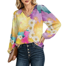Charger l'image dans la galerie, V-neck Lantern Long-sleeved Top Bright Flowers
