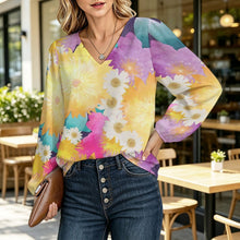 Charger l'image dans la galerie, V-neck Lantern Long-sleeved Top Bright Flowers
