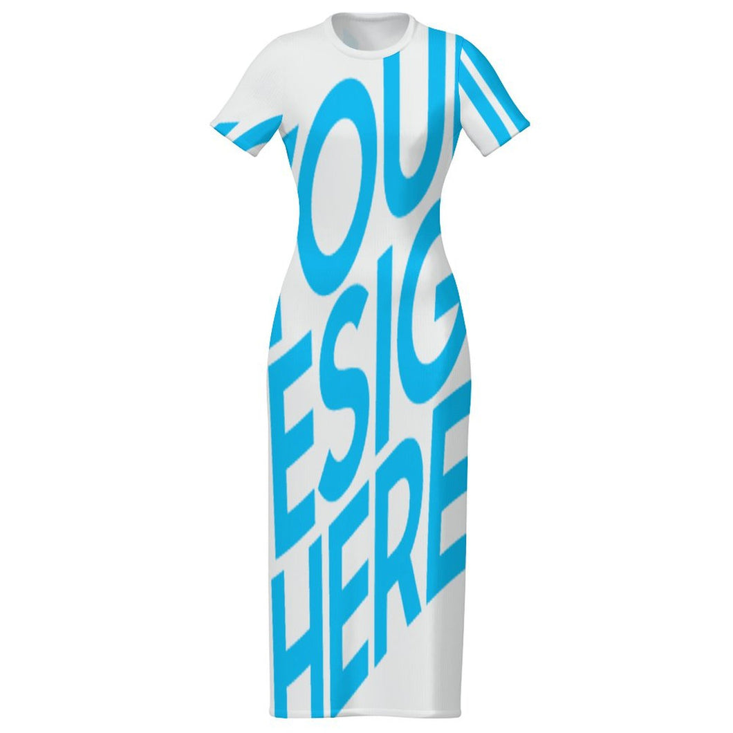 Robe midi slim à manches courtes pour femme MXLD151 RRDCQ personnalisé avec photo texte prénom (conception une image)