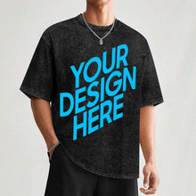 Charger l&#39;image dans la galerie, T-shirt à manches courtes rétro délavé à épaules tombantes personnalisé avec photo texte prénom
