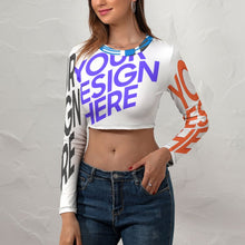 Charger l&#39;image dans la galerie, Crop top shirt manches longues NZ108 pour femme personnalisé avec photo texte logo (conception multi-images)
