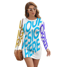 Charger l&#39;image dans la galerie, Robe élégante courte chic à manches longues femme JJ1207 personnalisée avec motif photo logo texte (Impression des multi-images)
