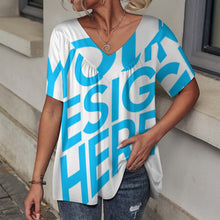 Charger l&#39;image dans la galerie, Impression d’image unique T-shirt à manches courtes à col en V pour femmes BDT personnalisé avec photo logo texte motif
