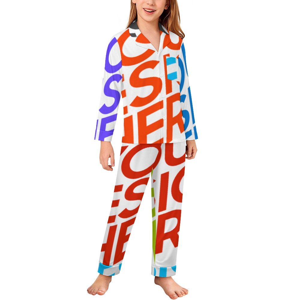 Pyjama enfant manches longues SDS059 ensemble de nuit deux pièces personnalisée avec prénom motif texte (conception multi-images)
